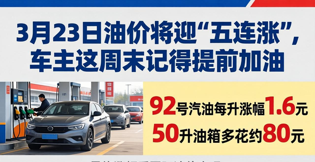 3月23日油价将迎‘五连涨’，车主这周末记得提前加油
