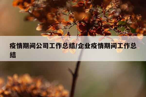 疫情期间公司工作总结/企业疫情期间工作总结