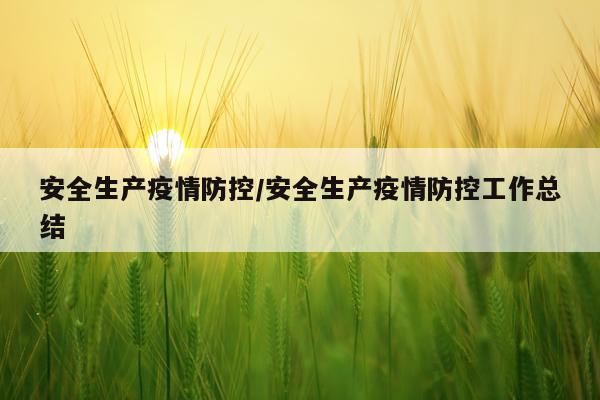安全生产疫情防控/安全生产疫情防控工作总结