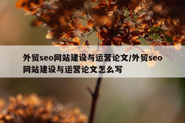 外贸seo网站建设与运营论文/外贸seo网站建设与运营论文怎么写