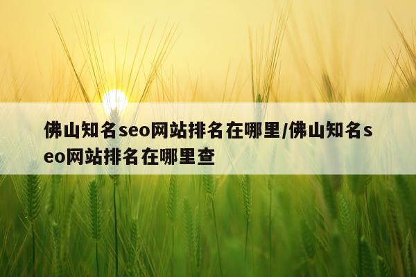 佛山知名seo网站排名在哪里/佛山知名seo网站排名在哪里查